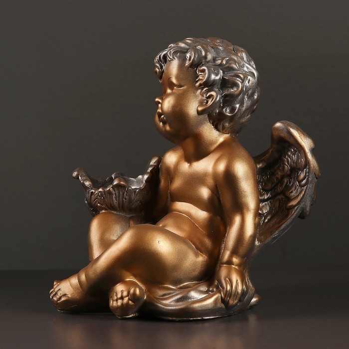 Подсвечник "Ангел с цветком в руке", бронза-серебро