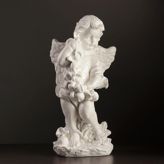 Фигура "Ангел с яблоками" 24х14х50см белый