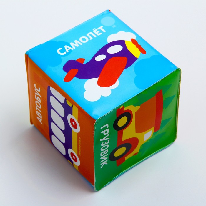 Мягкий кубик «Транспорт» со свистулькой, размер 7х7 см, для купания