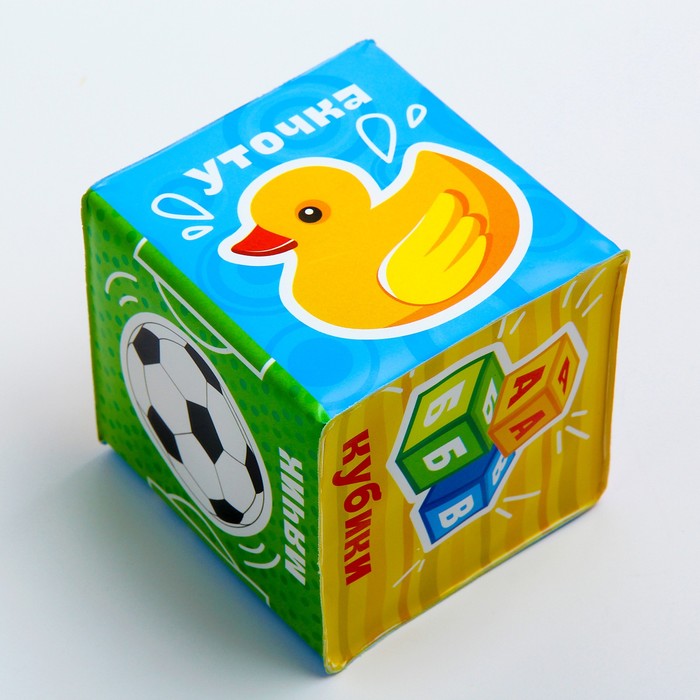 Мягкий кубик «Предметы» со свистулькой, размер 7х7 см, для купания