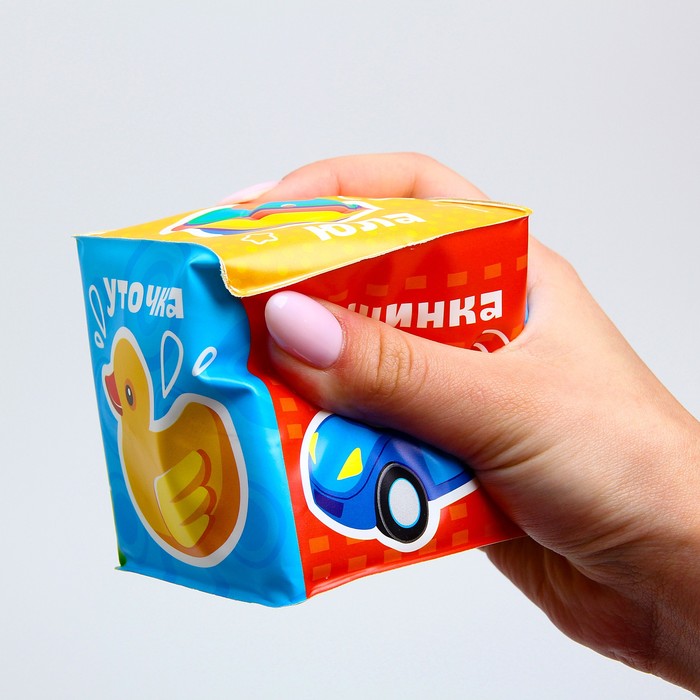 Мягкий кубик «Предметы» со свистулькой, размер 7х7 см, для купания