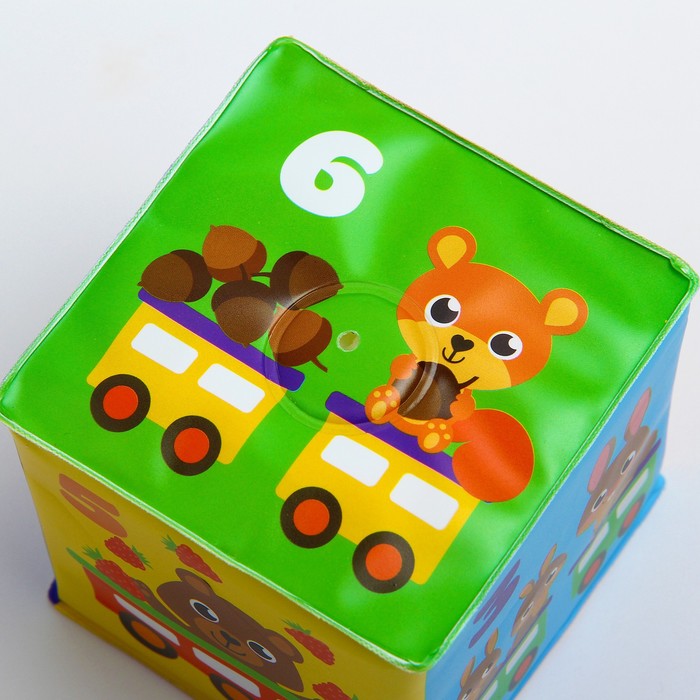 Мягкий кубик «Учим счёт» со свистулькой, размер 7х7 см, для купания