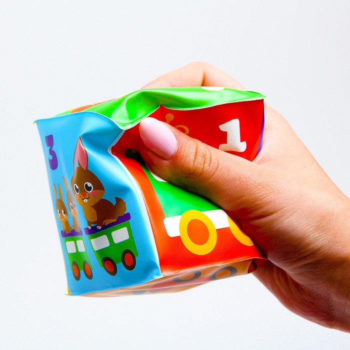 Мягкий кубик «Учим счёт» со свистулькой, размер 7х7 см, для купания