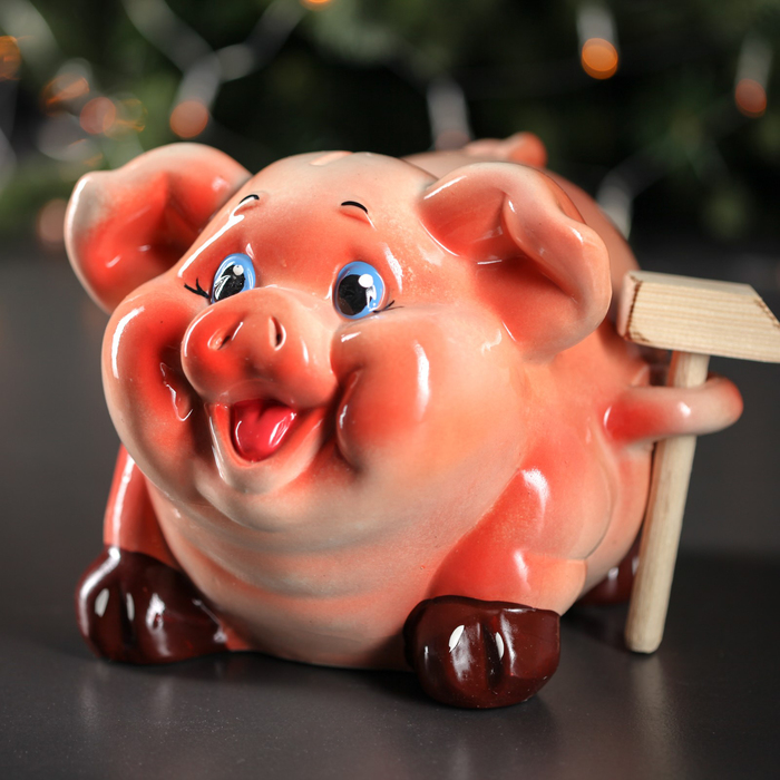 Копилка "Свинка с молотком" большая