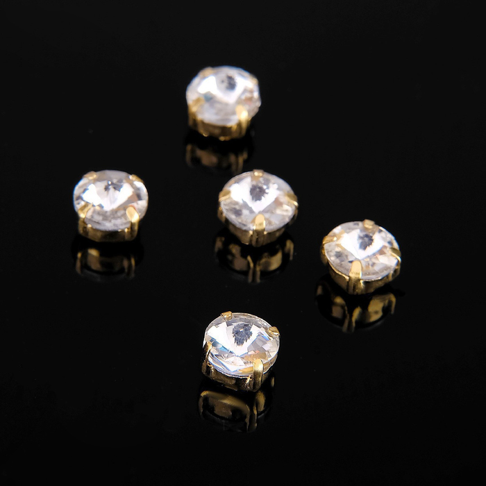 Стразы в цапах (набор 5 шт.), 6×6 мм, цвет белый в золоте зц005нн66 хрустальные стразы в цапах круглые золото лазурный 6х6 мм