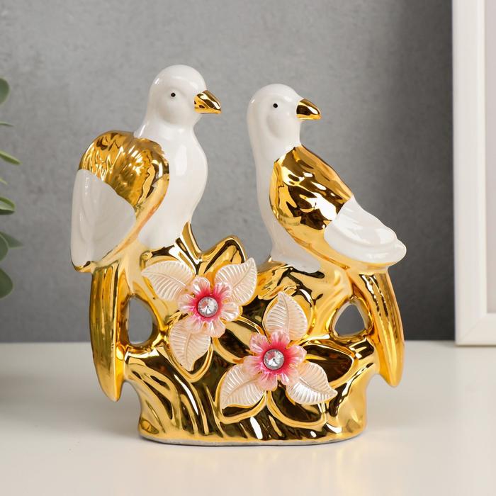 Сувенир керамика "Белые попугаи с цветами" 14,5х13,3х4,5 см