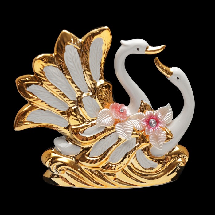 Сувенир керамика "Белые лебеди на золотой волне" 15,3х16,7х4,8 см