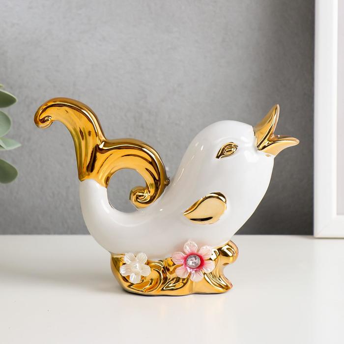 Сувенир керамика "Белый дельфин с цветами" 11х15,7х5 см