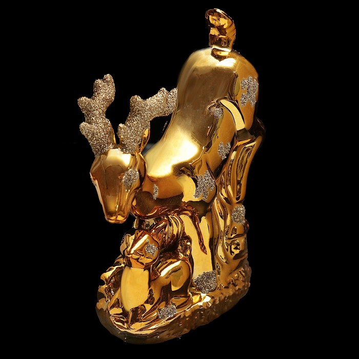 Сувенир керамика "Золотой олень с оленёнком" 17,7х15,5х6,2 см