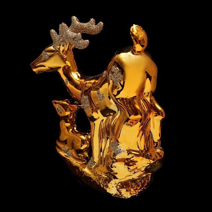 Сувенир керамика "Золотой олень с оленёнком" 17,7х15,5х6,2 см