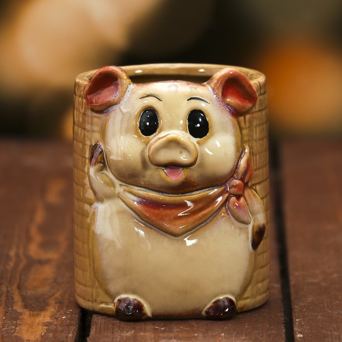 Сувенир керамика карандашница "Поросёнок" 9х8х7,2 см