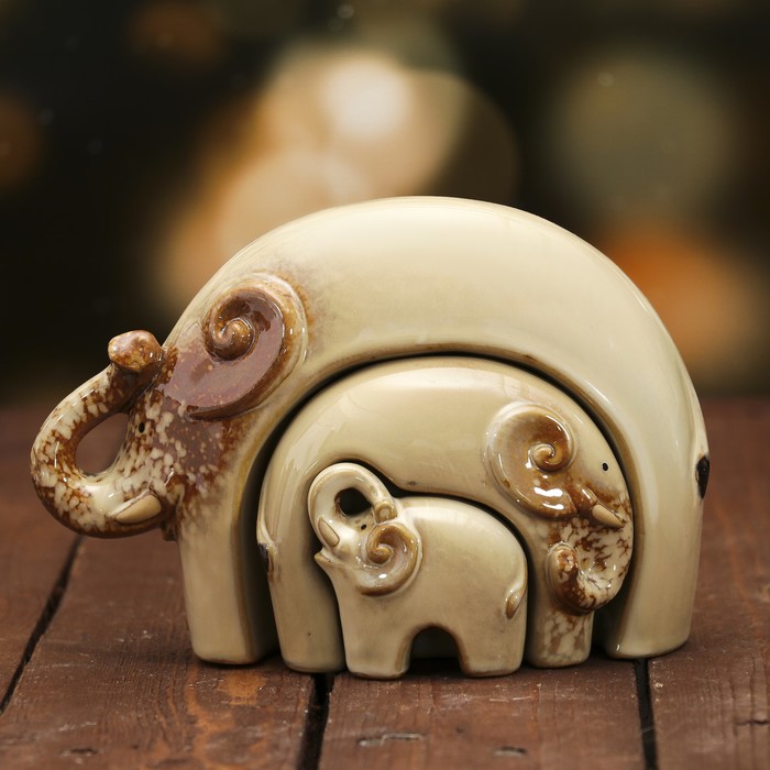 Сувенир керамика "Слоники" набор из 3  шт 11х17х7 см