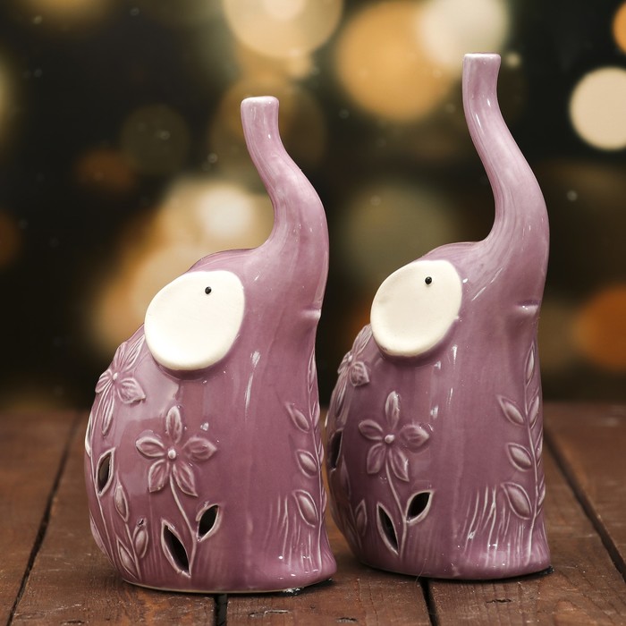 Сувенир керамика "Слоны в цветах" набор 2 шт 18,5х10,5х6,5 см