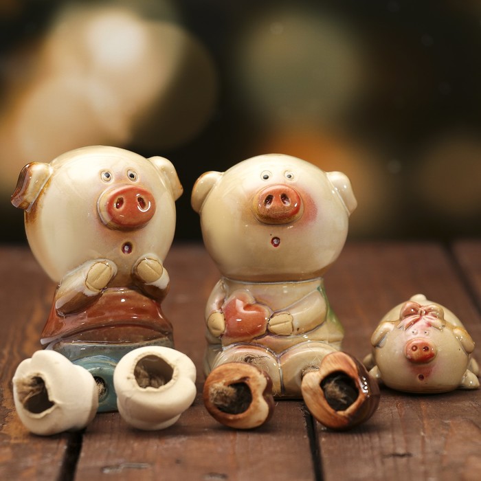 Сувенир керамика "Хрюшки семейка" набор 3 шт 13х6х6 см
