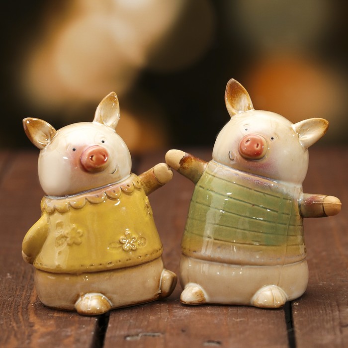 Сувенир керамика "Весёлые поросятки" набор 2 шт 9х5,5х7 см