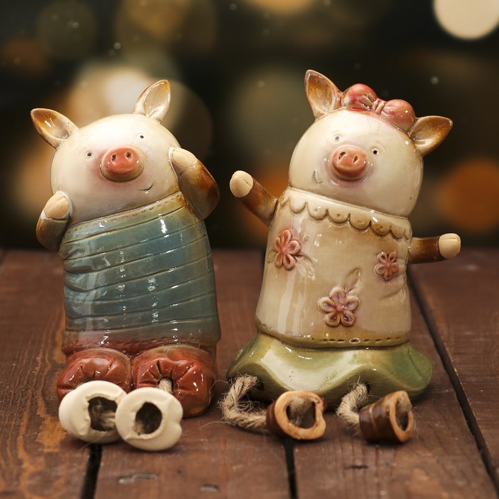 Сувенир керамика "Поросята сладкая парочка" набор 2 шт 19,5х10х8,5 см