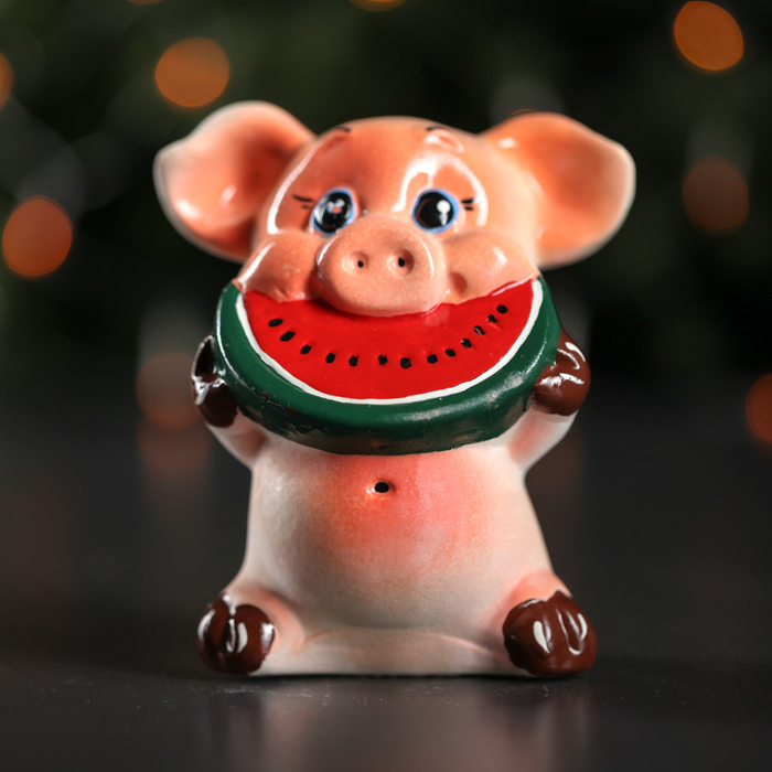 Копилка "Свинка с арбузом"  13 см  микс