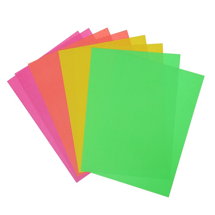 Бумага цветная двусторонняя А4, 8 листов 4 цвета "Флюоресцентная", в папке