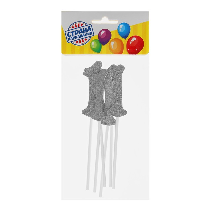 Топпер "1" цвет серебро, набор 6 шт.