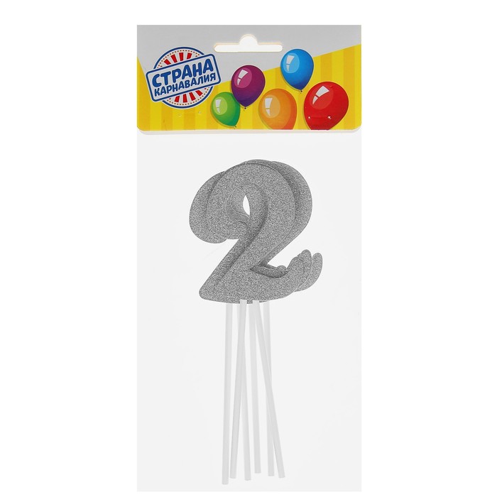 Топпер "2" цвет серебро, набор 6 шт.