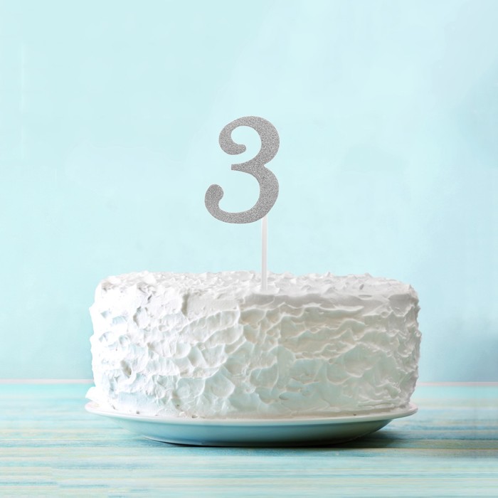Топпер "3"  цвет серебро, набор 6 шт.