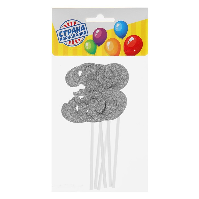 Топпер "3" цвет серебро, набор 6 шт.