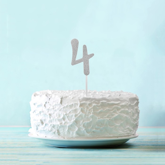 Топпер "4"  цвет серебро, набор 6 шт.