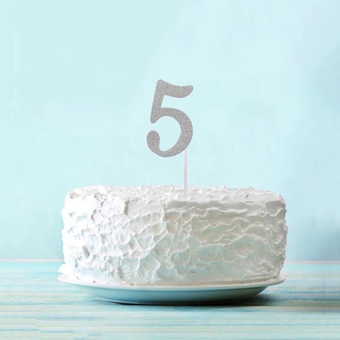 Топпер "5" цвет серебро, набор 6 шт.