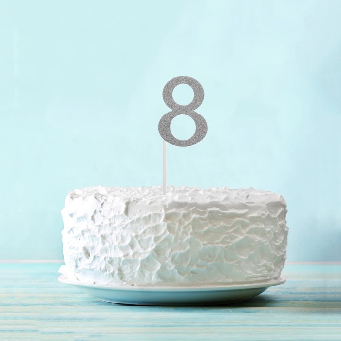 Топпер "8" цвет серебро, набор 6 шт.