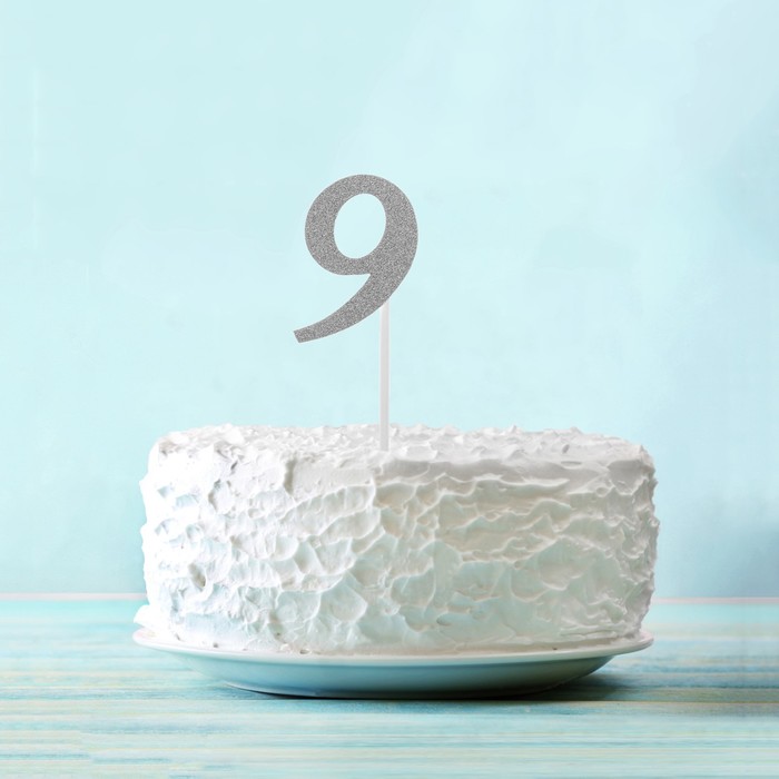 Топпер "9" цвет серебро, набор 6 шт.