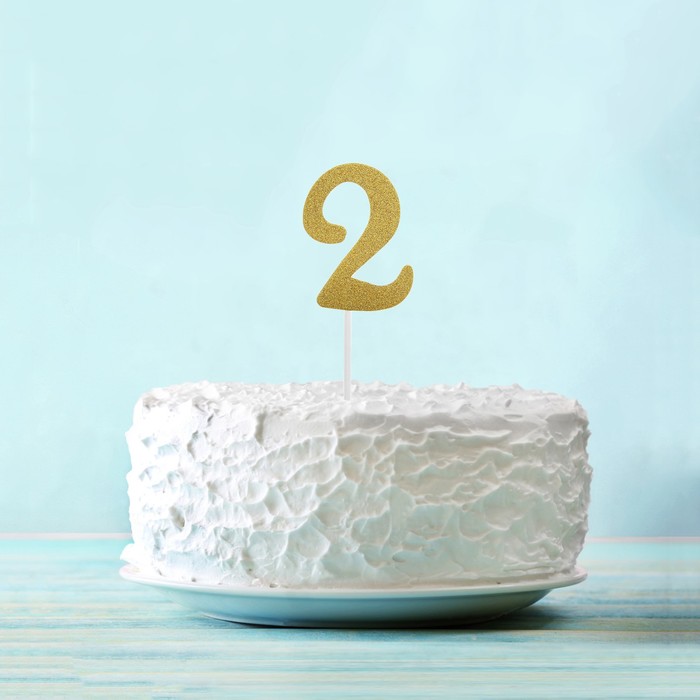 Топпер "2" цвет золото, набор 6 шт.