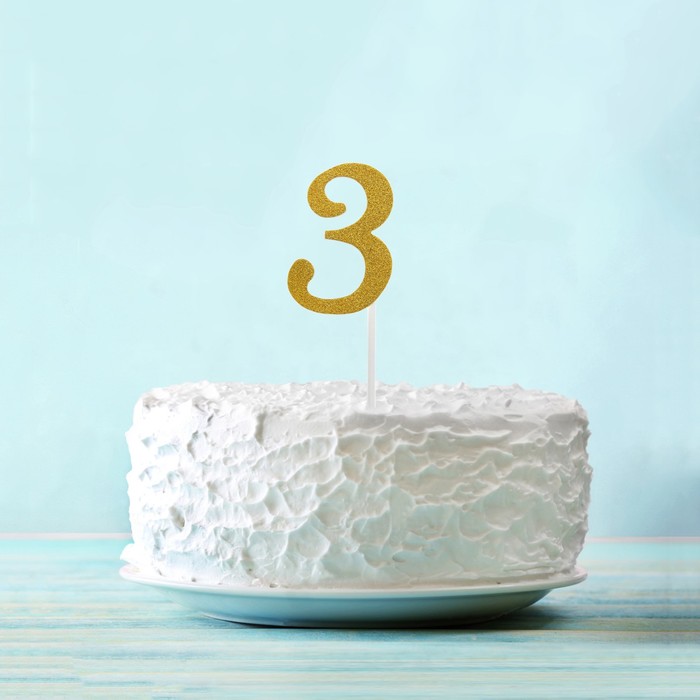 Топпер "3" цвет золото, набор 6 шт.