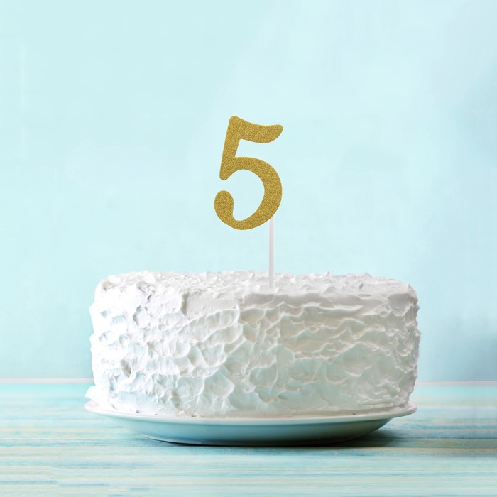 Топпер "5" цвет золото, набор 6 шт.