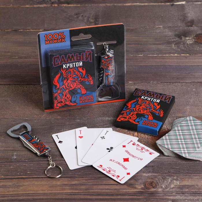 Набор "100% мужик", карты, нож-мультитул