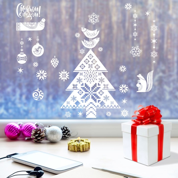 Наклейка для окон «Новогоднее настроение» , 33 х 50,5 см