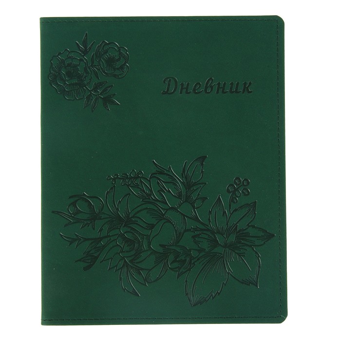 Дневник премиум класса универсальный для 1-11 класса Vivella "Цветы", кожзам, зелёный