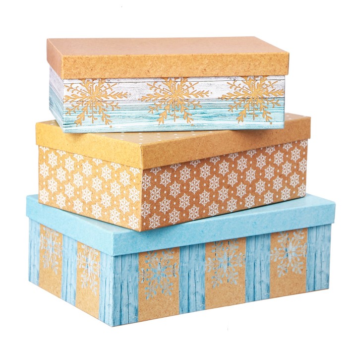 Набор подарочных коробок 3 в 1 "Зимние узоры" 25х15х8,5; 27х17,5х9,5; 30х20х10,5 см