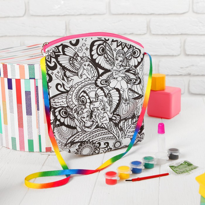 Сумка с рисунком под роспись "Феи" + краски 6 цветов, блестки, клей, кисточка