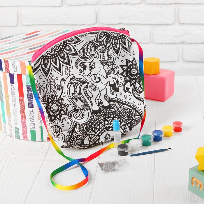 Сумка с рисунком под роспись "Пони" + краски 6 цветов, блестки, клей, кисточка