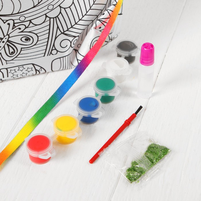 Сумка с рисунком под роспись "Котик" + краски 6 цветов, блестки, клей, кисточка