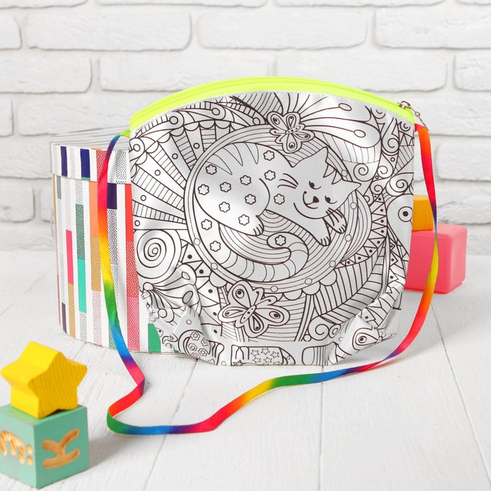 Сумка с рисунком под роспись "Котик" + краски 6 цветов, блестки, клей, кисточка