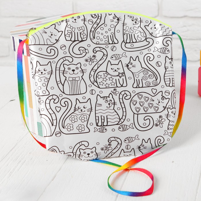 Сумка с рисунком под роспись "Котик" + краски 6 цветов, блестки, клей, кисточка