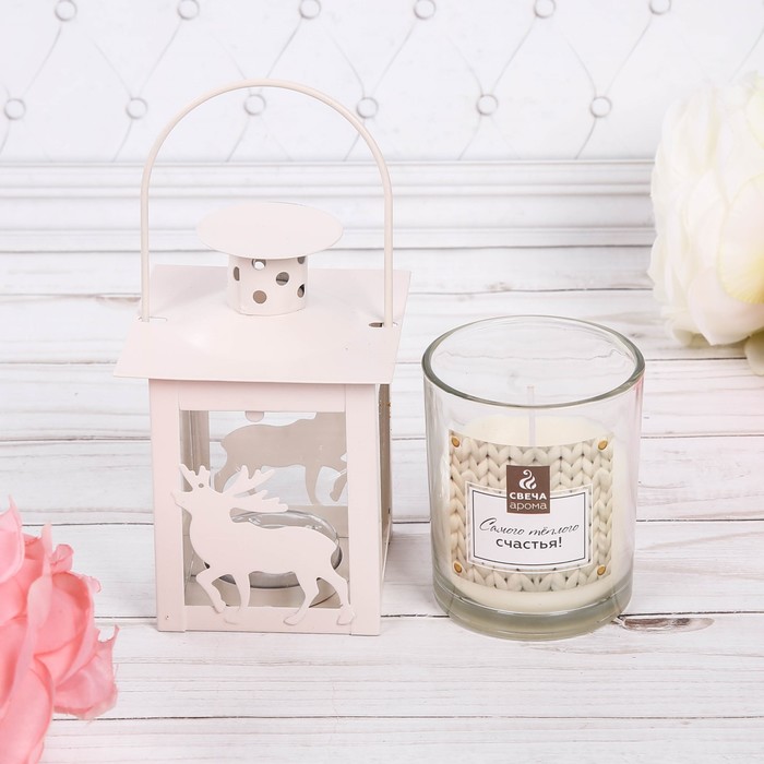 Набор свечи с подсвечником фонарик "Самого теплого счастья", 19 х 10,5 х 16 см