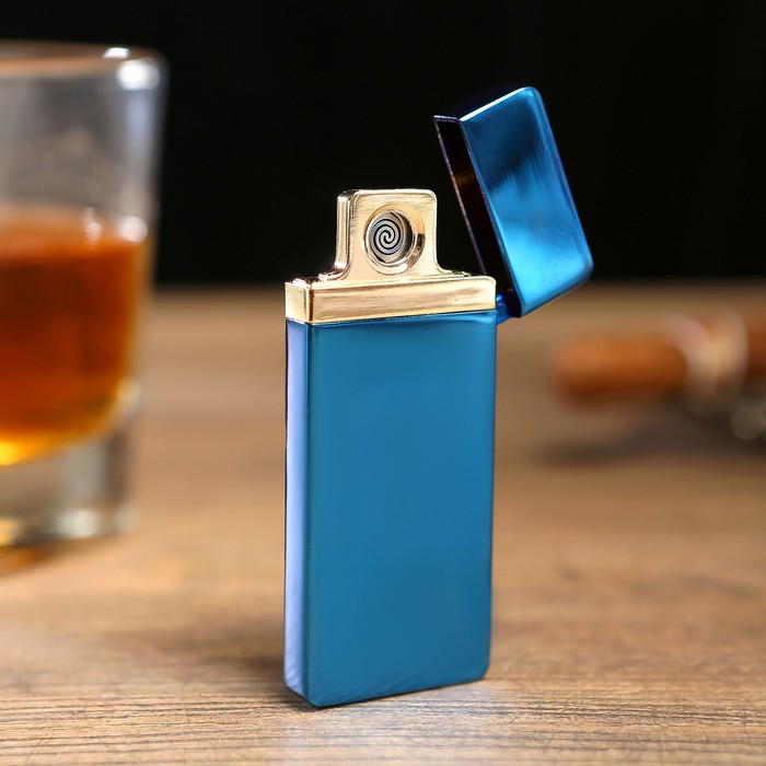 Зажигалка электронная в подарочной коробке, сенсор, USB в комп-те, синяя, 7.5х12 см