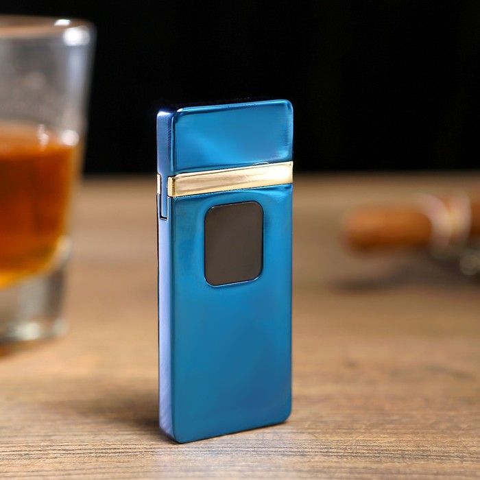 Зажигалка электронная в подарочной коробке, сенсор, USB в комп-те, синяя, 7.5х12 см