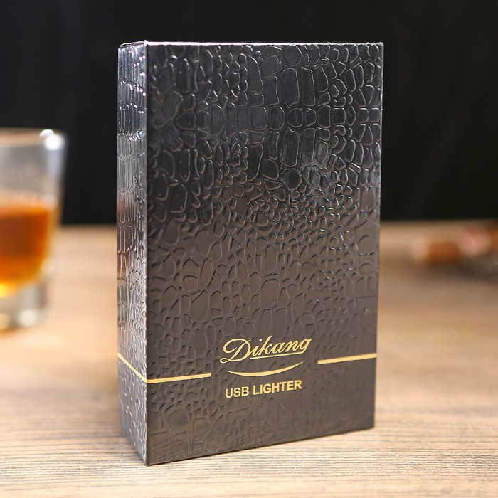 Зажигалка электронная «Цветочный орнамент», спираль, от USB, золотисто-чёрная, 1х3.5х7 см