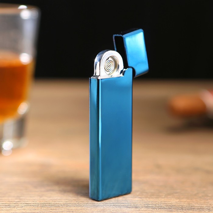 Зажигалка электронная «Классика», тонкая, спираль, USB в комп-те, синяя, 1х2х7.5 см
