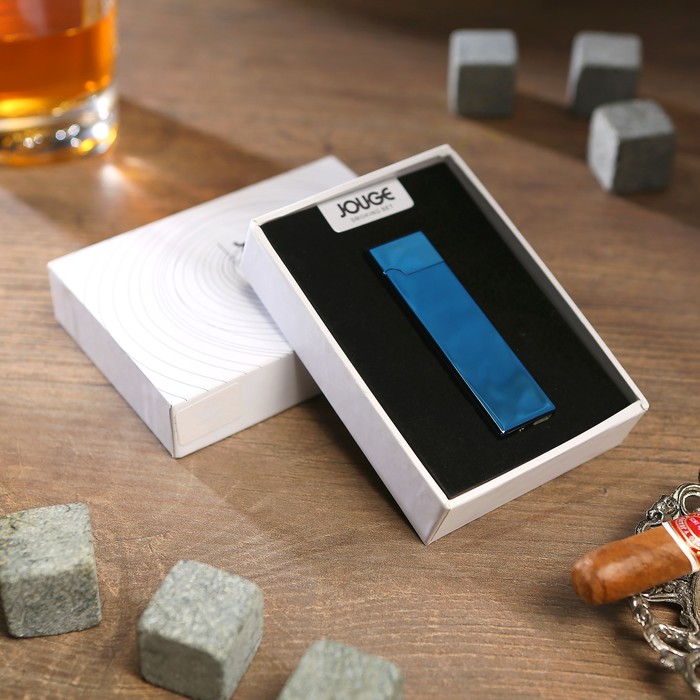 Зажигалка электронная «Классика», тонкая, спираль, USB в комп-те, синяя, 1х2х7.5 см