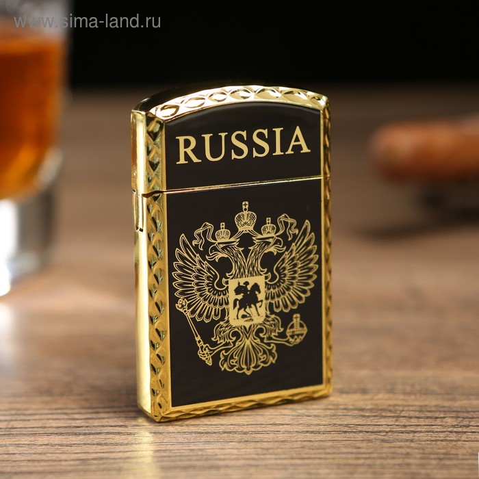 Зажигалка газовая RUSSIA, 1 х 3.5 х 6 см, золото