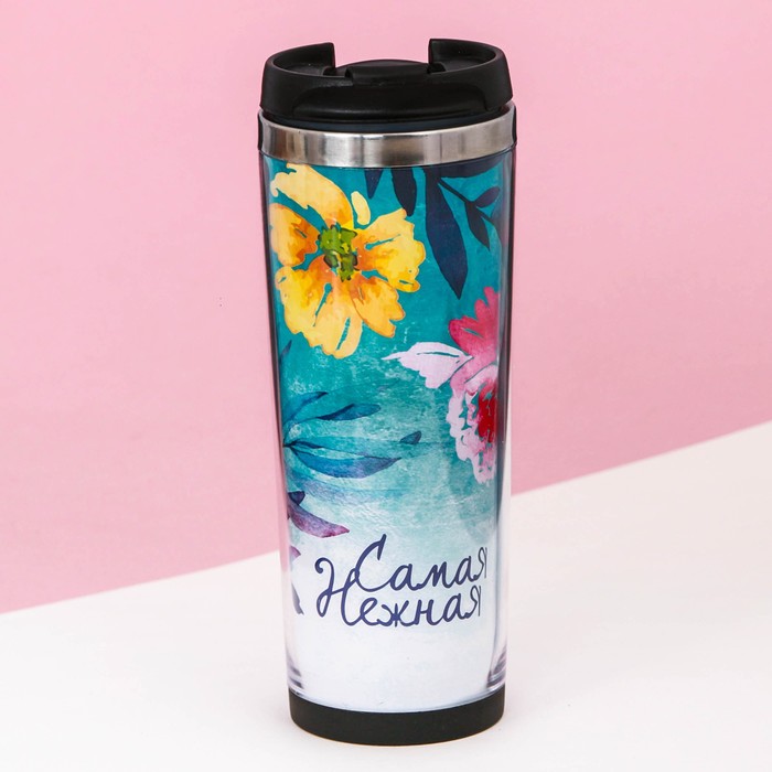 Термостакан, металлическая колба, сменная вставка "Самая нежная", 350 мл